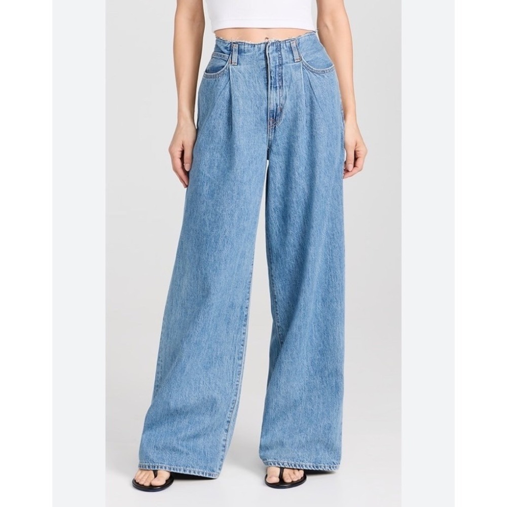 Slvrlake Taylor Wide Leg Jeans Light Wash Raw Cut Waist High Rise Women's Sz 29